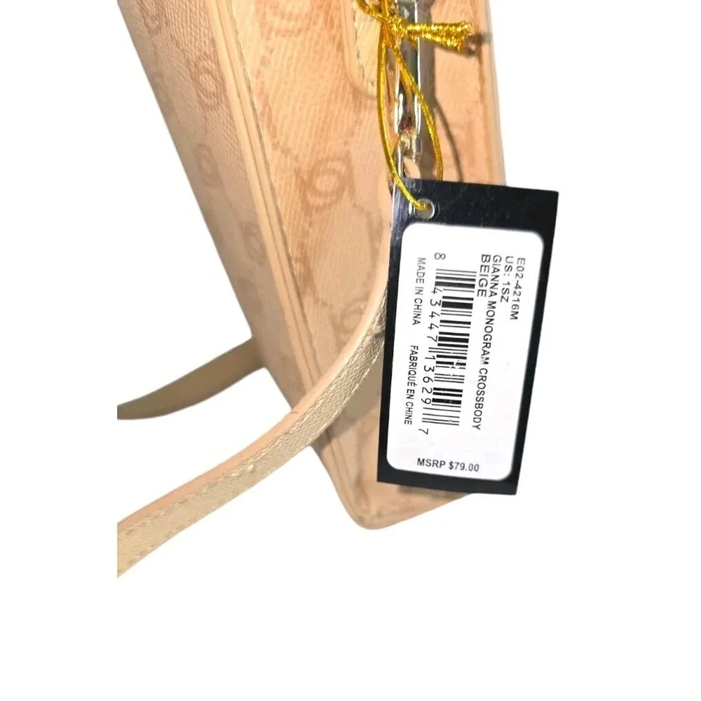 NEW Bebe Gianna Crossbody Purse Satchel‎ Handbag Beige Faux Leather Handles NWT